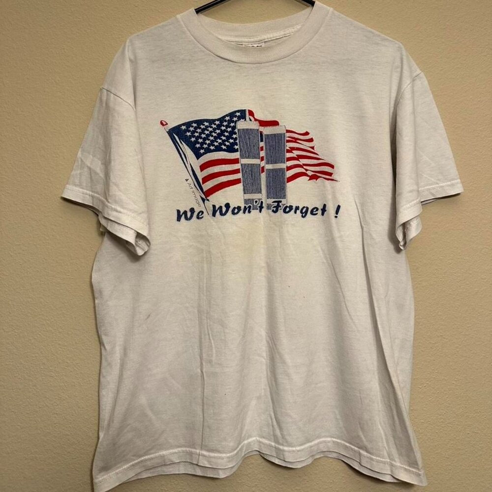 Vintage “We Won’t Forget” 9/11 Memorabilia White Tee
